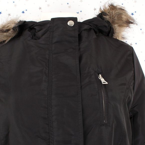 Black Faux Fur Hooded Sherpa Fur Lined Jacket - Picture 9 of 14